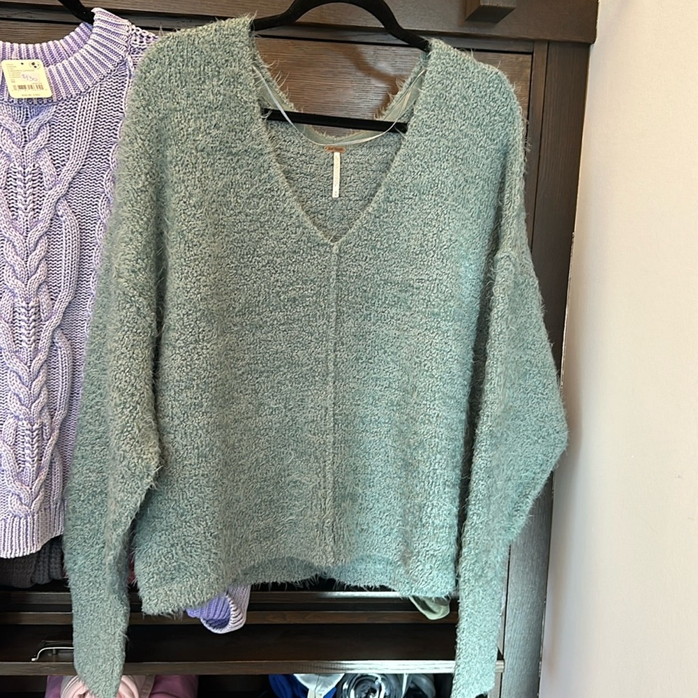 Free people sweater is spring dust (green) and falling star (light purple)